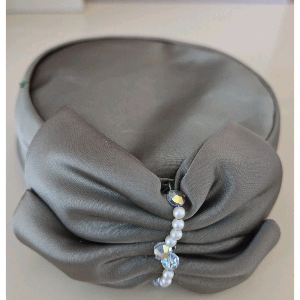 Vintage Marionat Bridal Veil Hat Fascinator Satin Pearl Beaded Headpiece Wedding